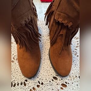 Brown Fringe Women's Boots Boho Western Booties